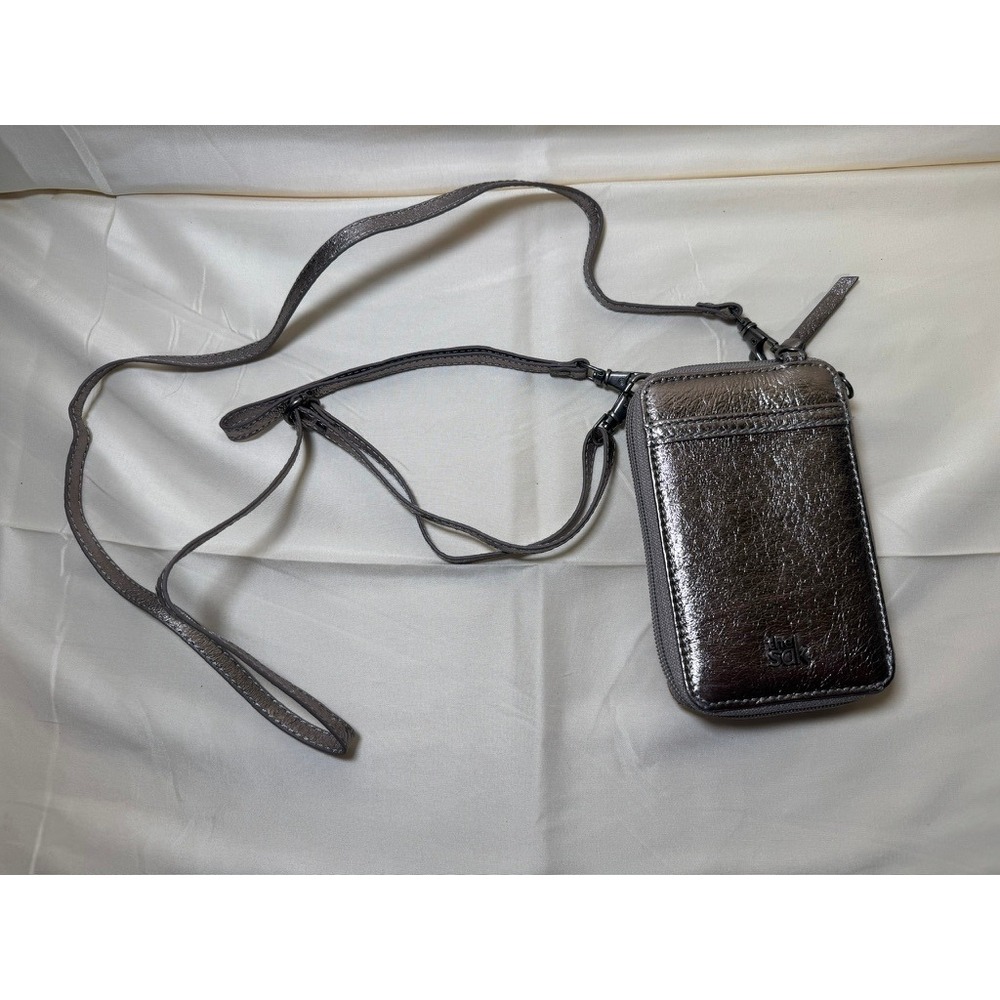 The Sak Smartphone Crossbody Wallet Metallic Pewter Leopard Print